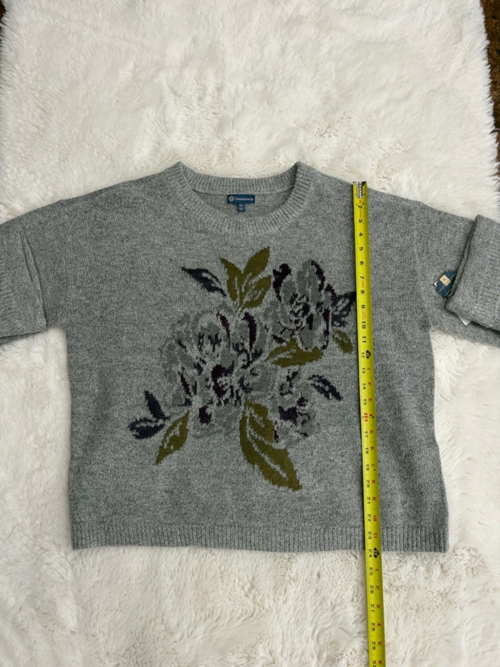 Democracy,Size XL,Women’s Gray Floral Crewneck Sweater - Picture 11 of 17